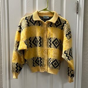 Vintage United Colors Of Benetton Yellow Black Patterned wool Cardigan small
